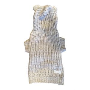 Dog Sweater Beige Grey Cream Knit Hooded Bear Ears White Bone Medium Leash Hole